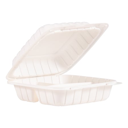 Proplanet By Dart Hinged Lid Three Compartment Containers, 8.3 x 8 x 3, White, PK150 85MFPPHT3